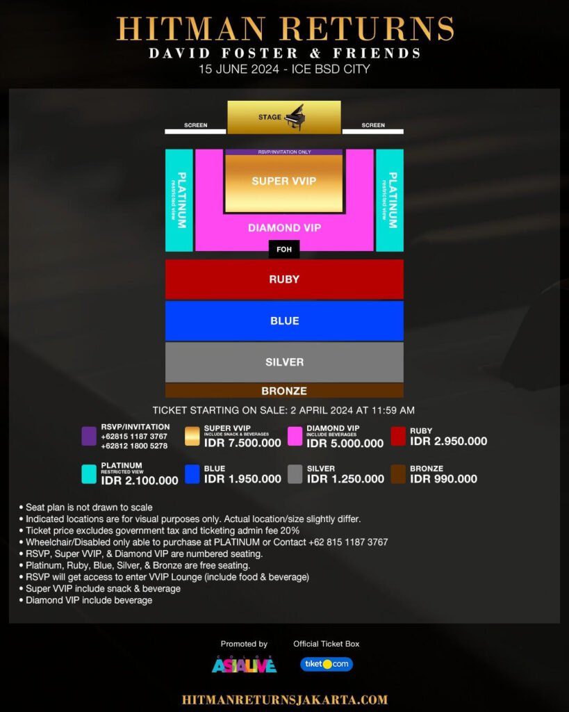 Seating Plan Category Tiket David Foster Live BSD 2024